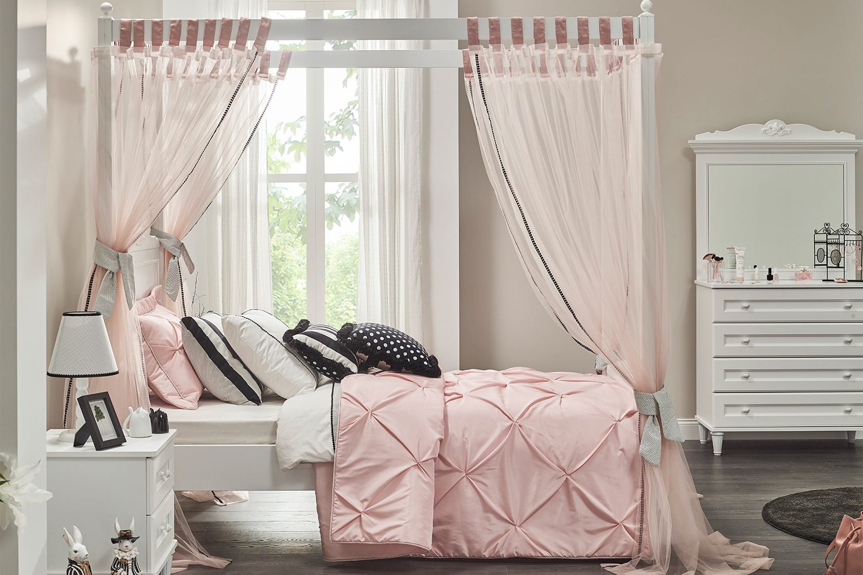 LORA 120X200 BED FRAME WITH CANOPY WHITE