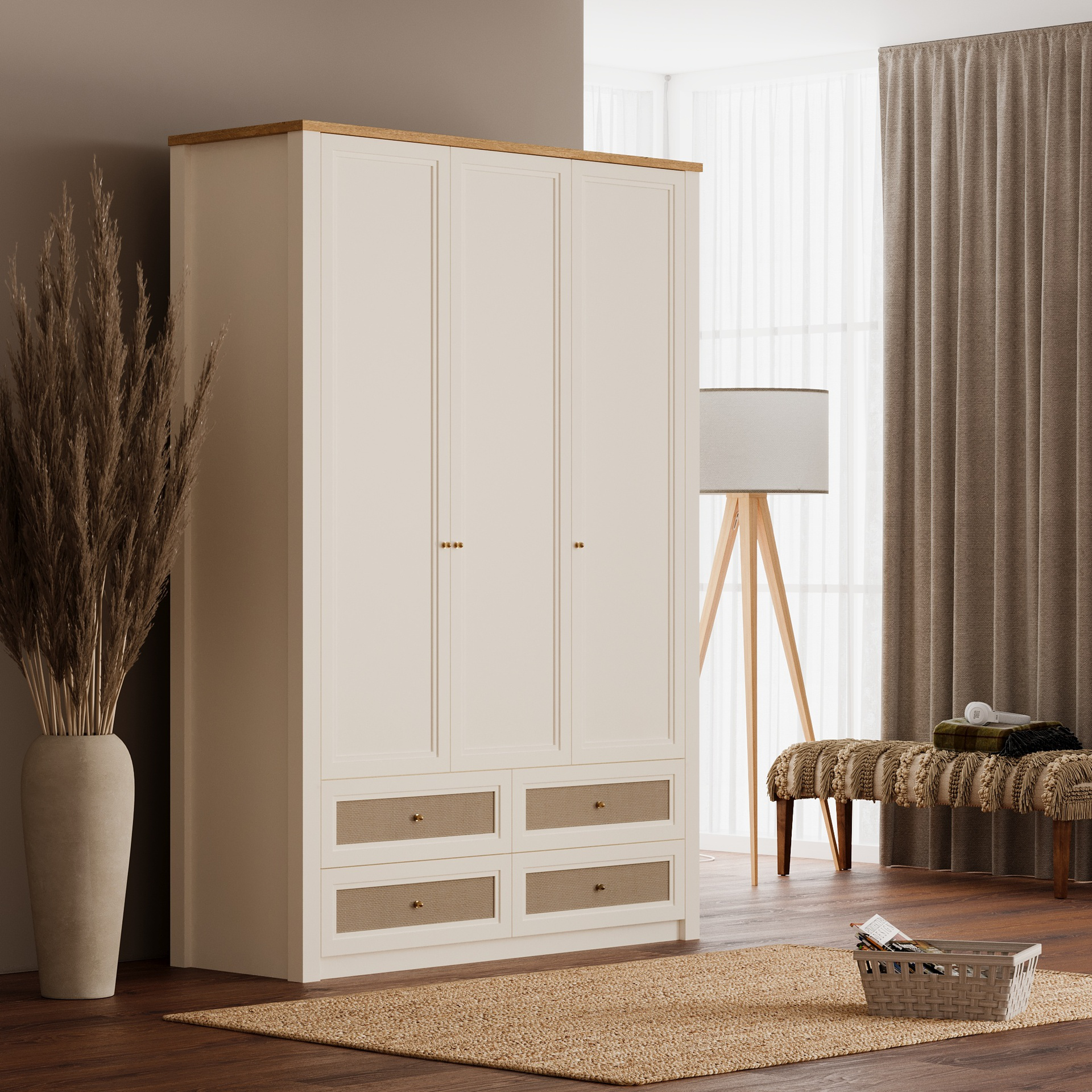 CORSO 3 DOORS WARDROBE WITH DRAWERS U CREAM