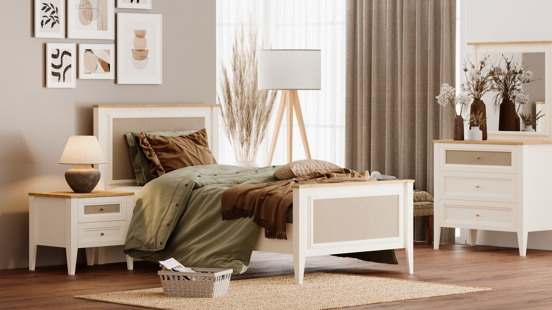 CORSO BED FRAME & HB U CREAM