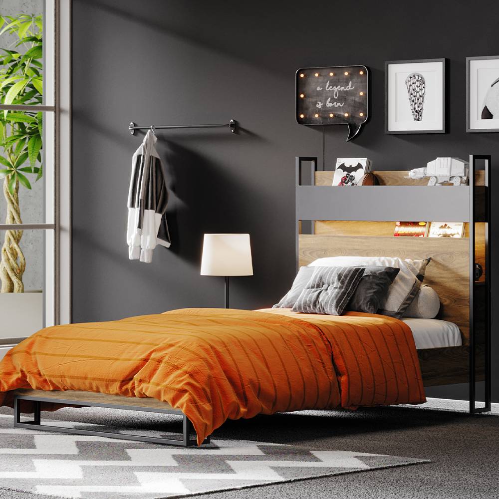 LEGEND 120X200 BED FRAME & HB U WALNUT_DGR